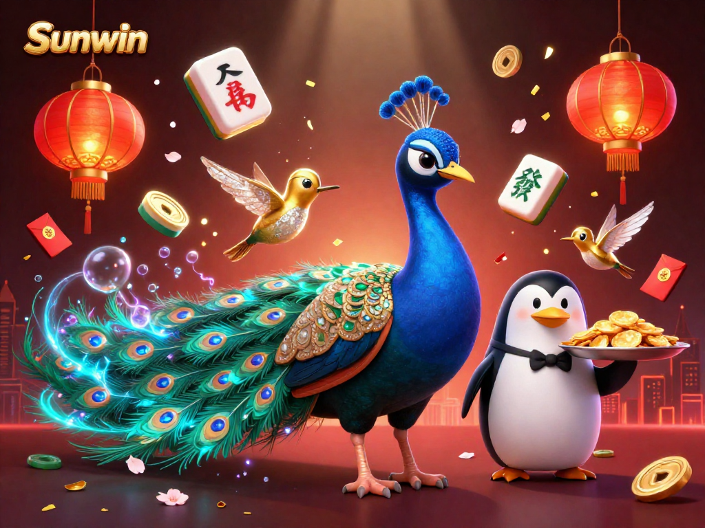 Experience Sunwin with dynamic, vibrant themes featuring a peacock, penguin butler, and festive elements.