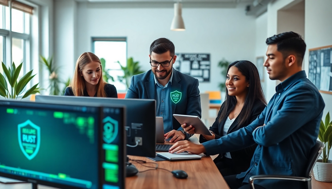 Enhance your knowledge about cyber essentials certification with professionals collaborating on digital security.