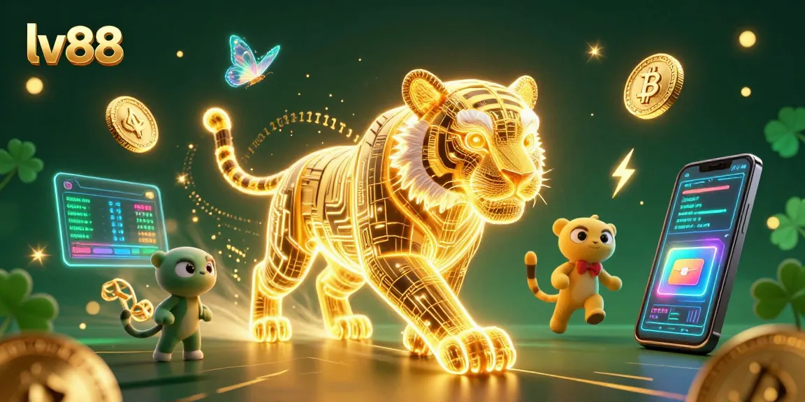 Experience the vibrant energy of lv88 with a neon tiger illuminating a digital casino.