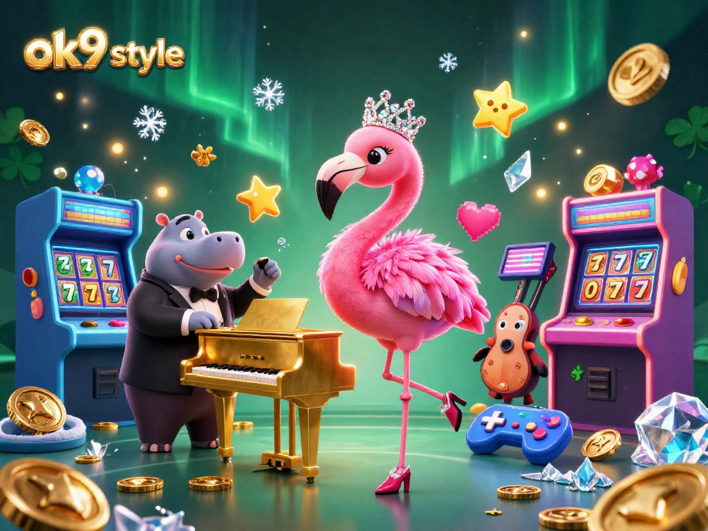 Experience the excitement of gaming as ok9 style illuminates a lively 3D casino scene.