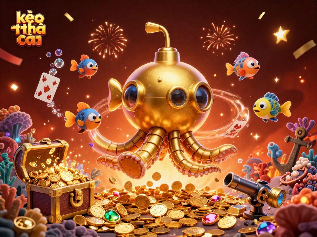 Spin the reels with kèo nhà cái's vibrant underwater casino scene filled with gold coins and treasures.