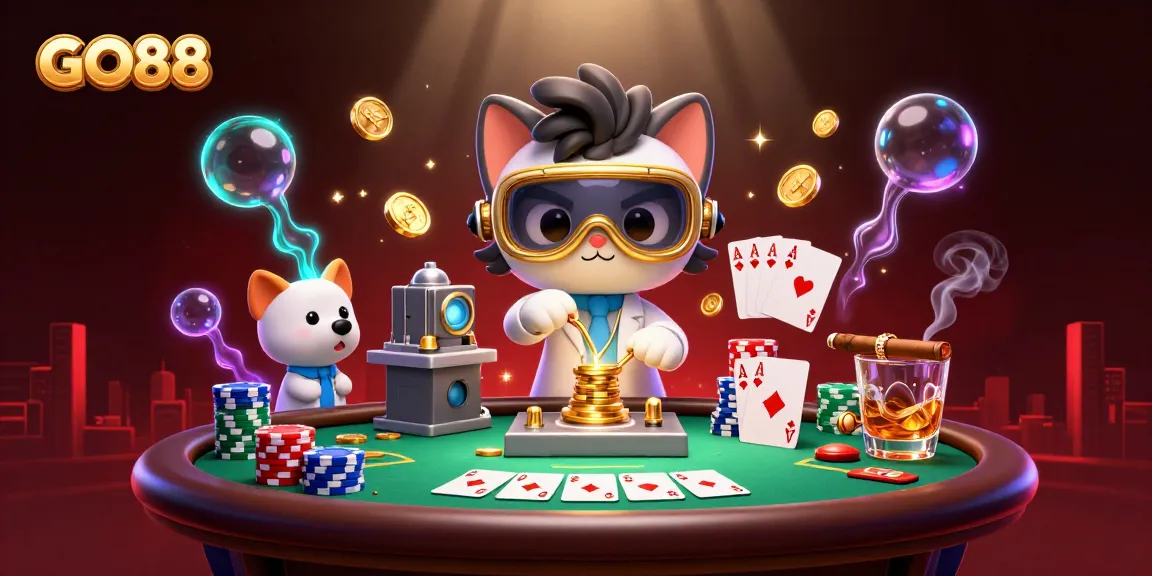 Experience exciting wins at GO88 with this vibrant casino scene featuring poker elements.
