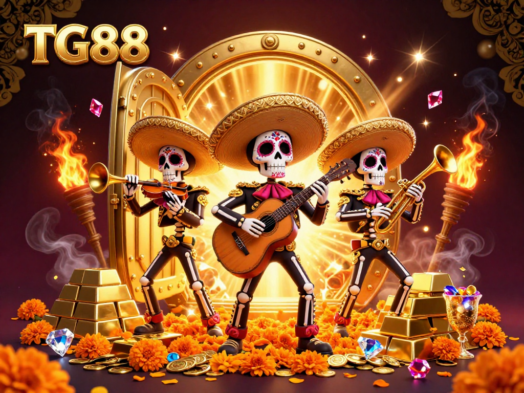 Join the excitement at TG88 with vibrant mariachi musicians amidst a treasure-filled casino scene.