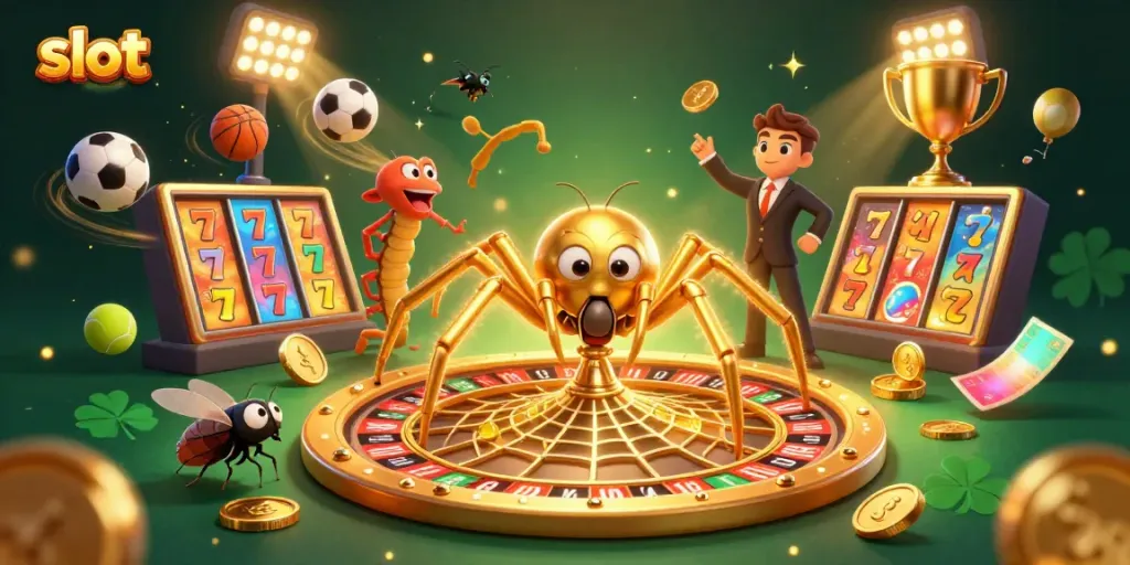 Engage in thrilling slot online adventures with an interactive 3D casino scene filled with excitement.