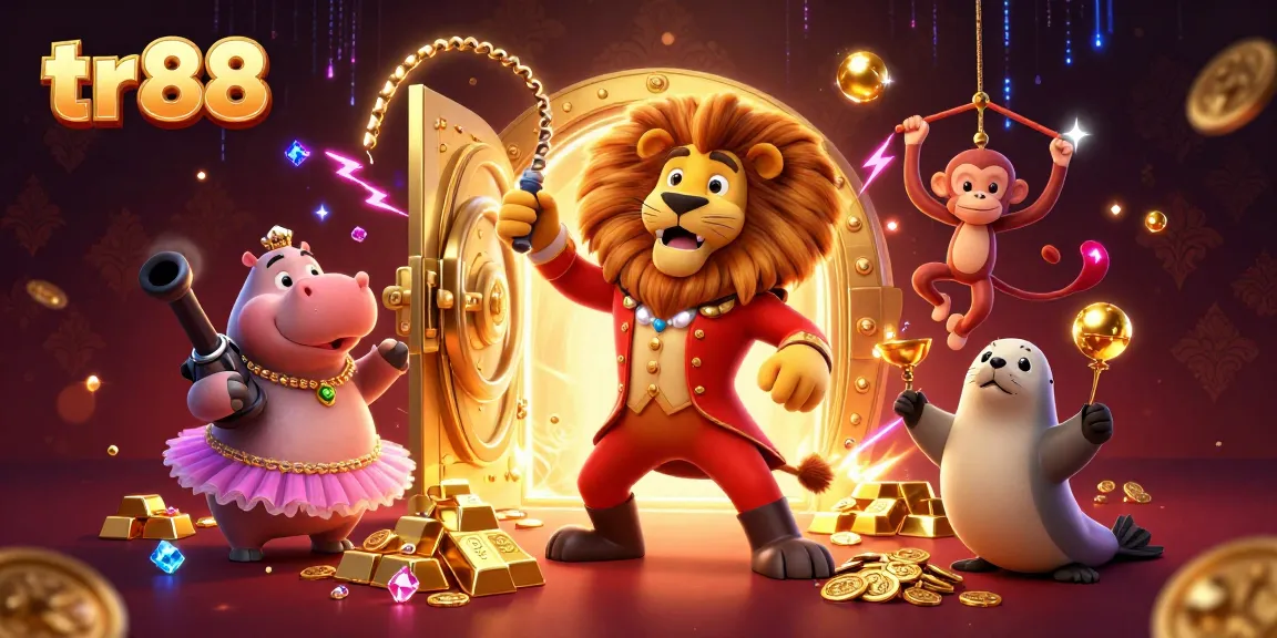 Experience thrilling gameplay with tr88, showcasing delightful casino characters amidst a treasure-filled scene.