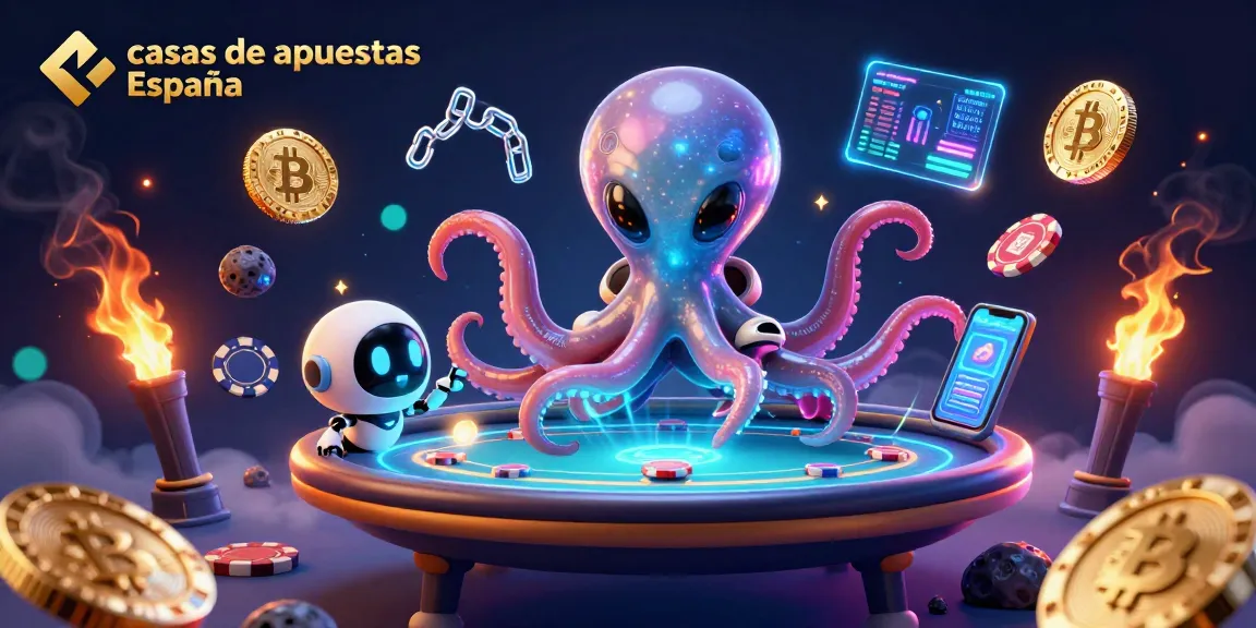 Casas de apuestas España: jugando en una mesa de póker galáctica con un pulpo alienígena.