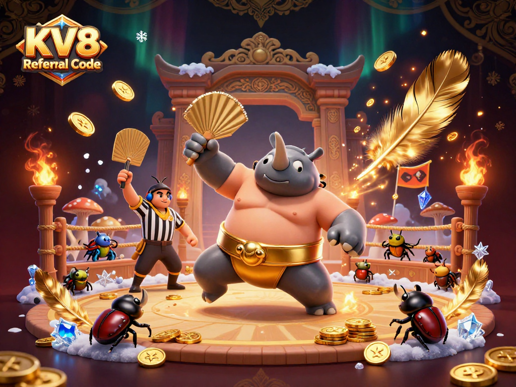 Engage with the KV8 Referral Code while experiencing a dynamic casino scene featuring captivating characters.