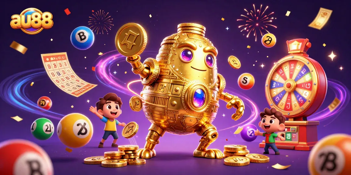 Engage with au88's thrilling online casino adventure featuring vibrant games and a jubilant golden golem.