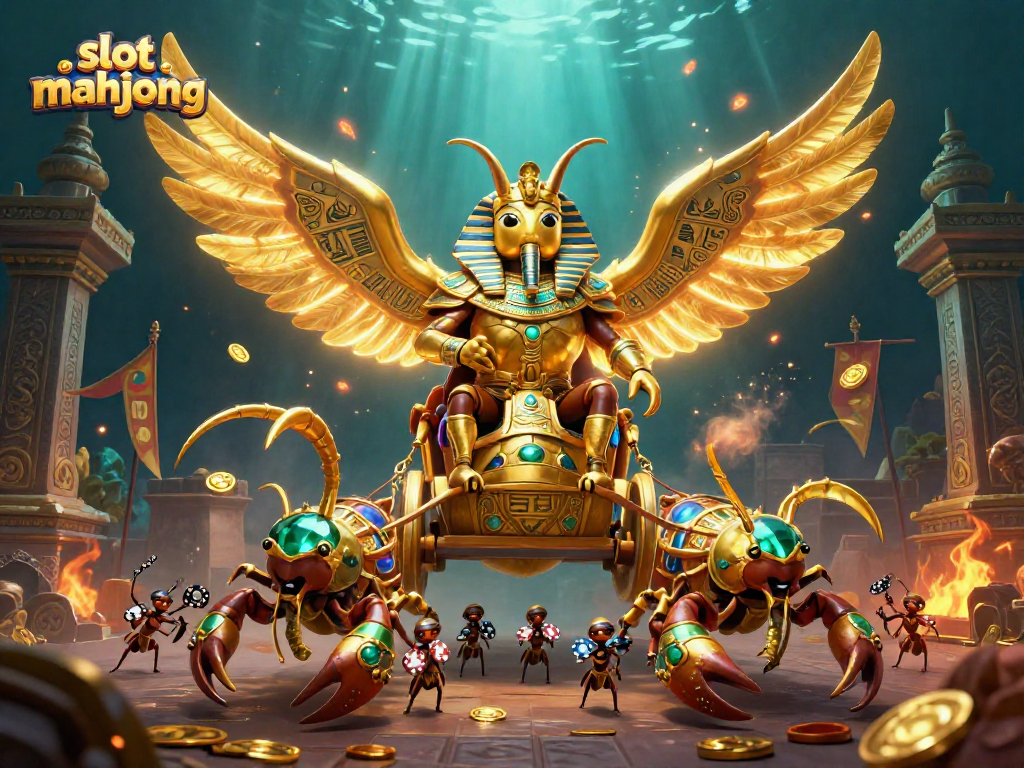 Experience slot mahjong action with stunning visuals of a colossal beetle and enchanted scorpions.