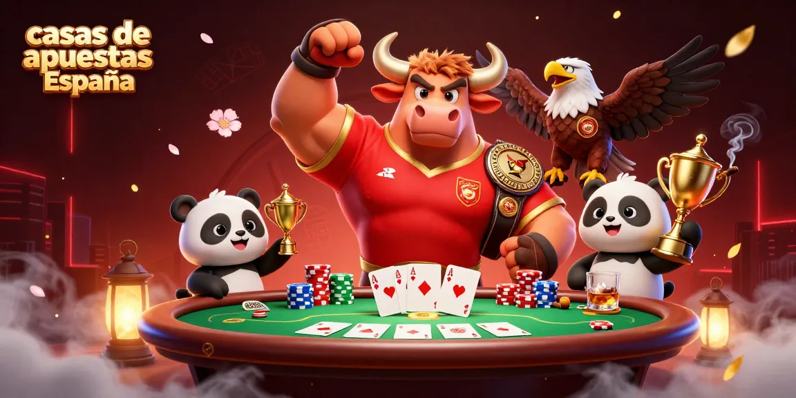 Las casas de apuestas España destacan con un bull mascotte y elementos de juego vibrantes.