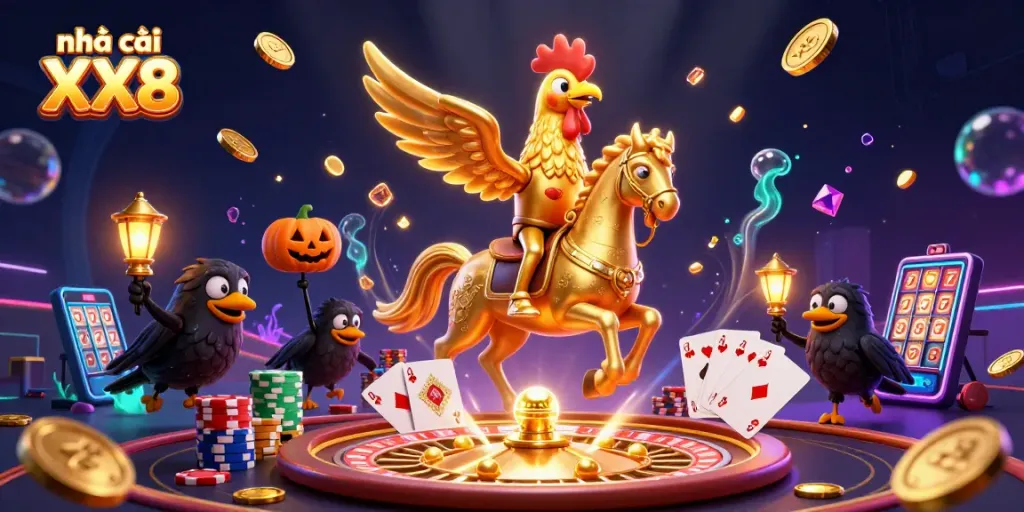 Experience thrilling gameplay at nhà cái XX8 with vibrant casino elements and a dazzling 3D illustration.