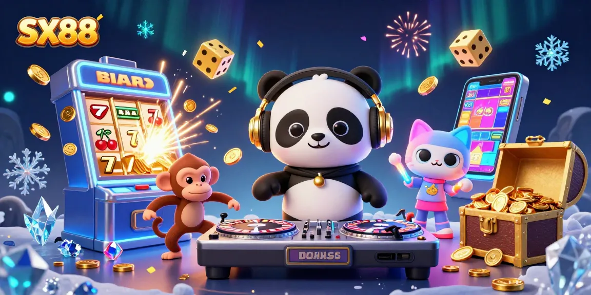SX88 creates an exciting casino vibe with a DJ panda, breakdancing monkey, and glow-stick kitten.