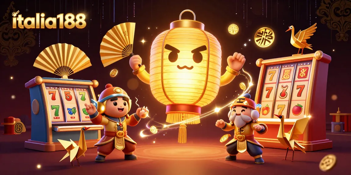 Rasakan kemenangan di italia188 dengan lampion emas dan simbol keberuntungan dalam ilustrasi kasino menjanjikan.