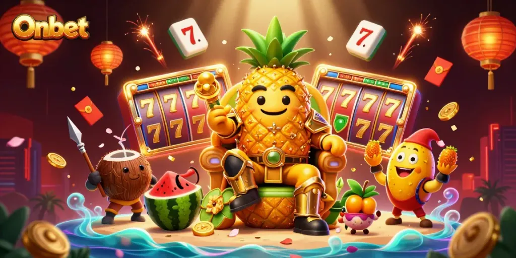 Experience Onbet with a vibrant casino-themed illustration featuring lively characters and dynamic gaming elements.