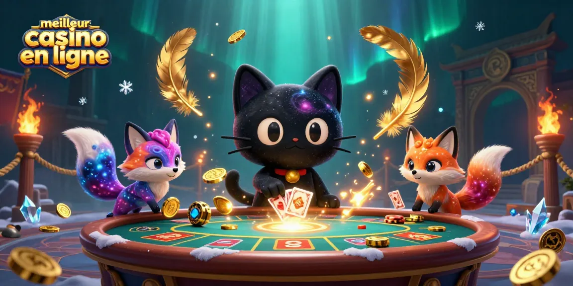 Venez découvrir le meilleur casino en ligne avec cet illustratif captivant et dynamique rempli de jetons dorés.