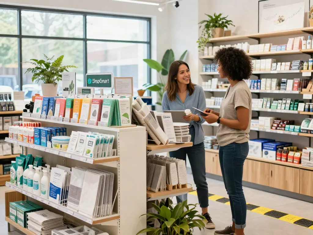 ShopSmart offering eco-friendly products in a modern retail space.