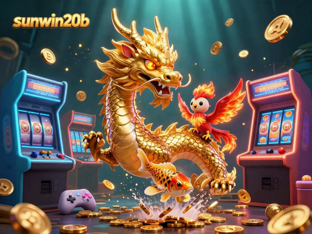 Engage with thrilling sunwin20b adventures featuring a golden dragon, phoenix, and koi fish amid riches.