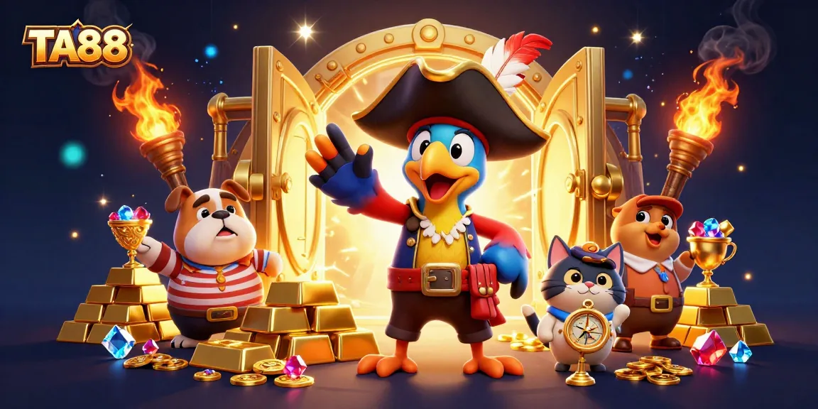 Experience excitement at TA88 with a bustling pirate-themed casino adventure, featuring treasures and vibrant characters.