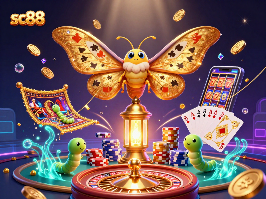 Spin and win with sc88 as colorful casino symbols create a vibrant 3D scene.