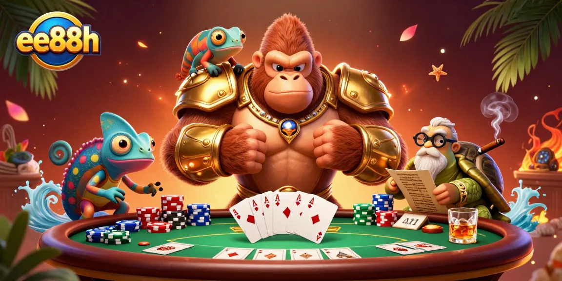 Engage in thrilling gameplay at ee88h with a powerful gorilla king, a chameleon companion, and dynamic poker elements.