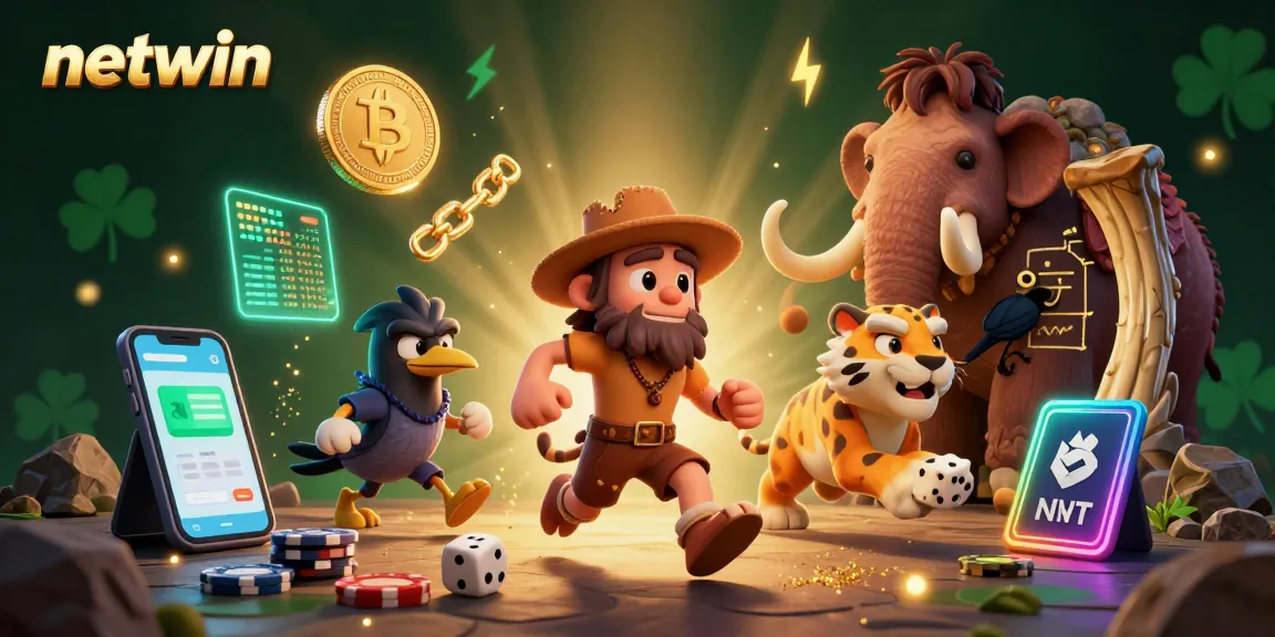 Experience the thrill of netwin as a caveman duo runs a prehistoric crypto casino filled with vibrant gaming elements.