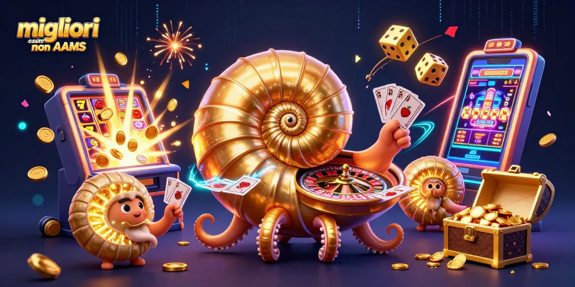 Giocando nei migliori casino non AAMS, un nautilo gigante tra slot machine e carte da gioco.