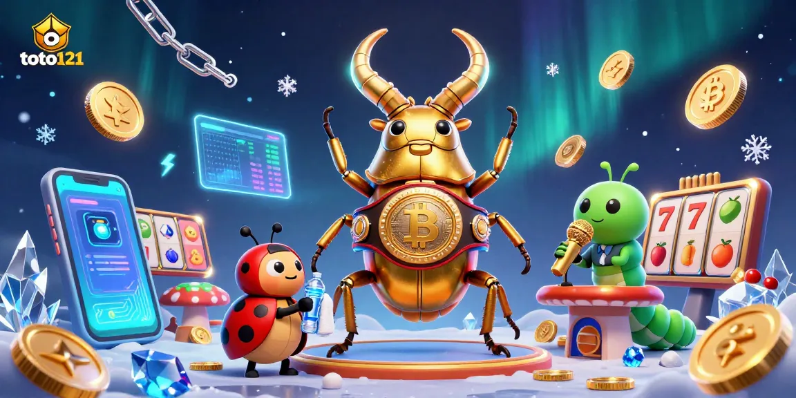 Engage in thrilling gambling action with toto121's vibrant casino illustration featuring a golden stag beetle.