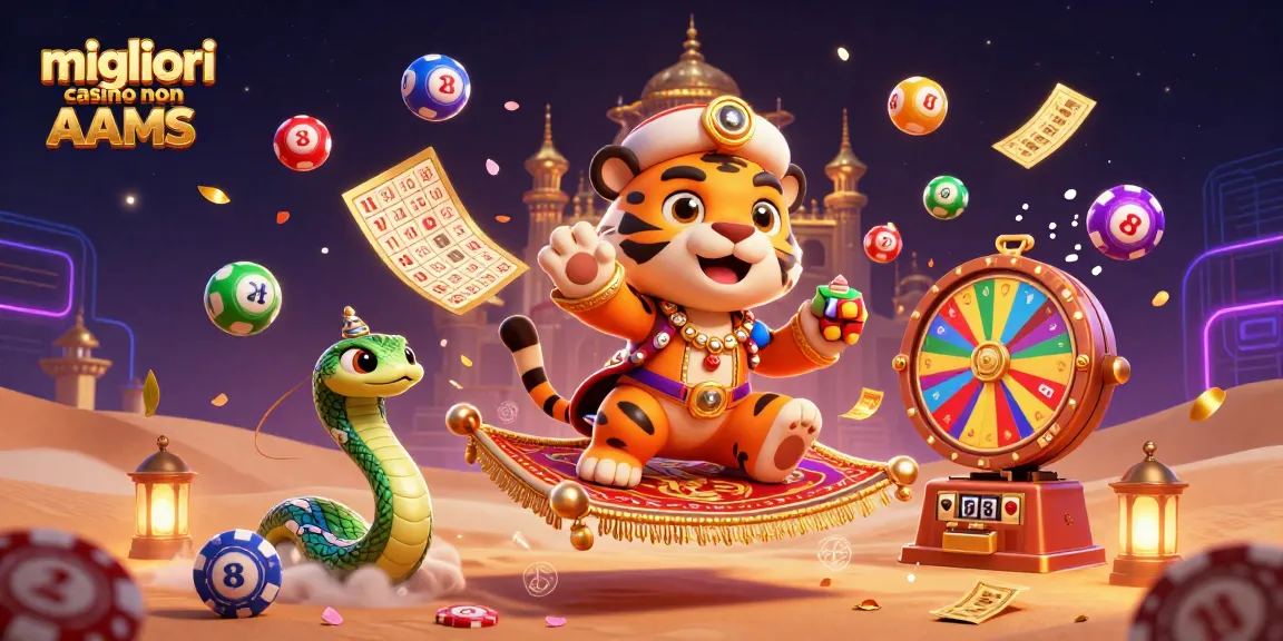 Visualizza la scena dei migliori casino non AAMS con un tigre sultano e elementi di gioco d'azzardo che danzano attorno.
