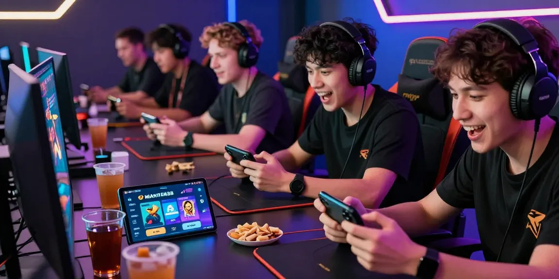 Competitive players enjoying MANTRA88 online gaming experience on mobile devices, showcasing excitement and modern interface.