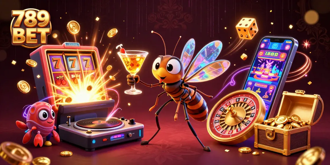 Play with excitement at 789 BET, showcasing a dynamic casino scene filled with animated characters and festive elements.