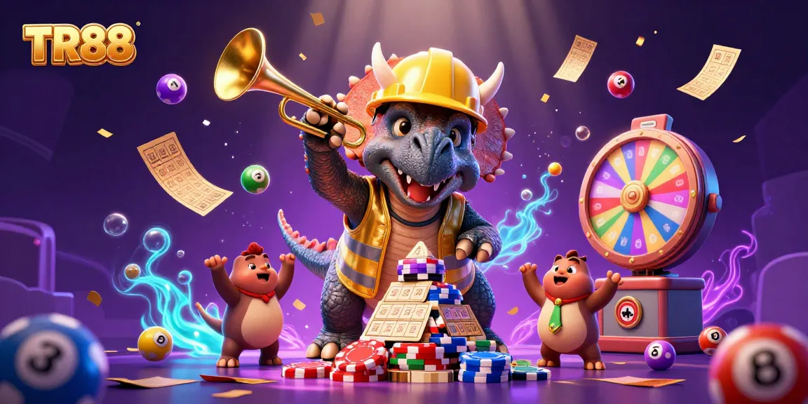 Engage with TR88 in a vibrant casino scene filled with thrilling gambling elements and celebratory characters.