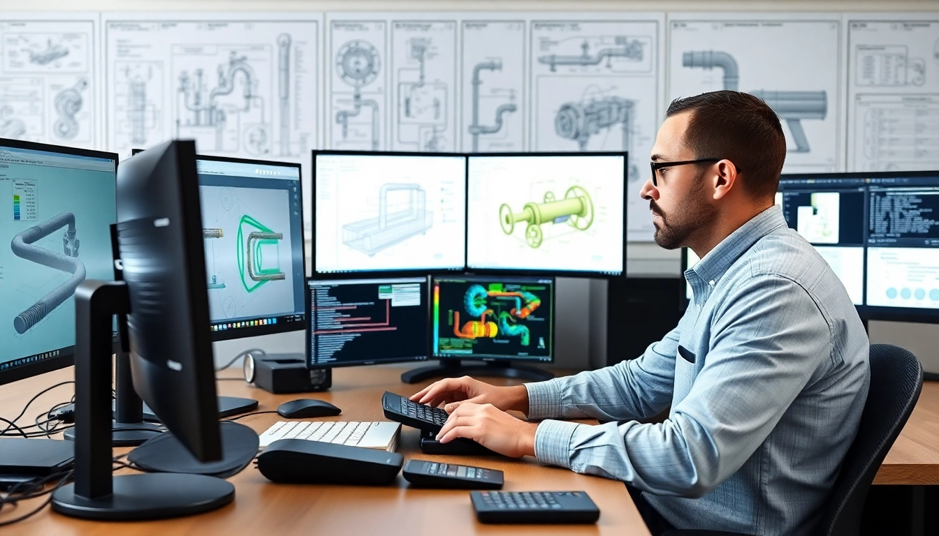 Engineer demonstrating Plant 3D spools generation in a high-tech workspace with CAD designs.