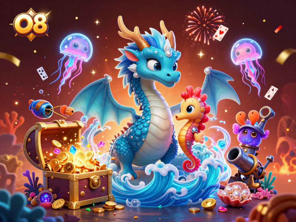 Experience the thrills of O8 with a vibrant underwater casino adventure featuring majestic characters and treasures.
