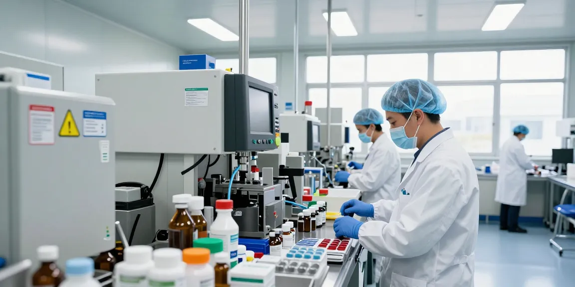 Pharmaceutical contractor South Africa team inspecting vials in a modern manufacturing facility.
