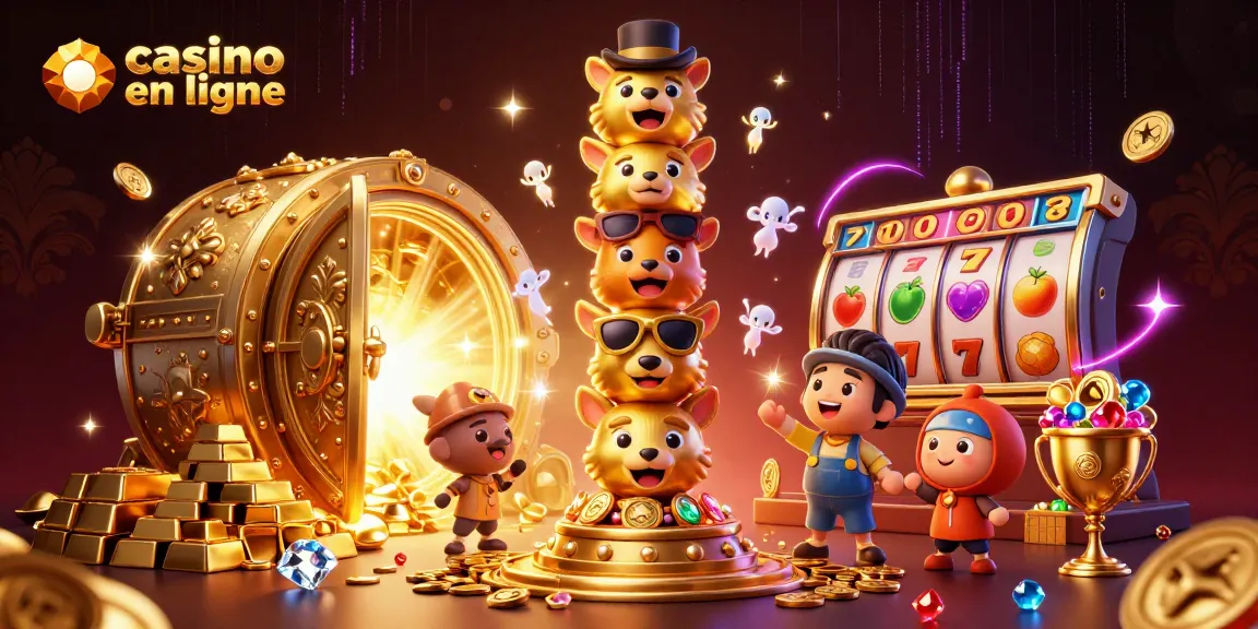 Jouer au casino en ligne avec un totem animé et des trésors brillants dans une illustration captivante.