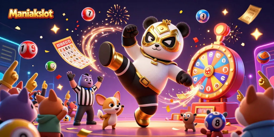 Celebrate your wins on Maniakslot with vibrant lottery and bingo excitement in this lively illustration.