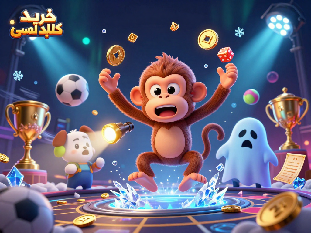 Engage in exciting gameplay by exploring the خرید کلید لمسی while interacting with a ghost-hunter puppy and a mischievous monkey in a vibrant casino.