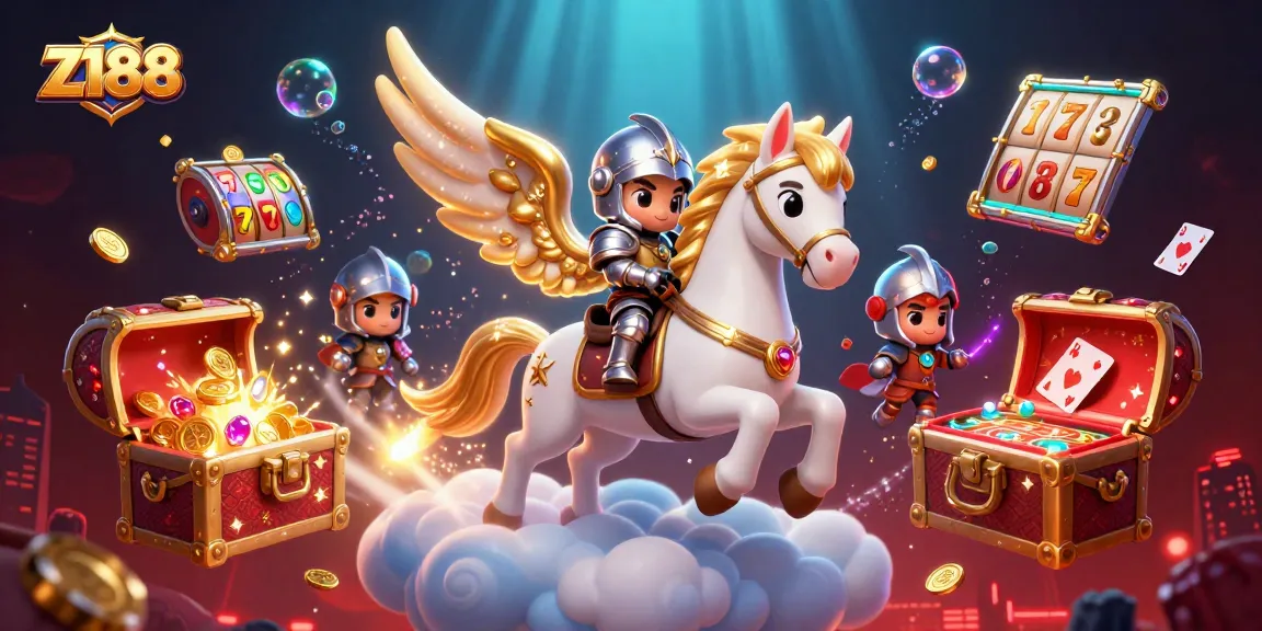 Experience the thrilling world of z188 with a celestial knight amidst dazzling slots and treasures.