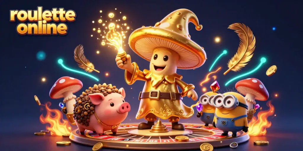 Experience thrilling action with roullete online in a magical 3D casino world featuring golden characters and rich details.