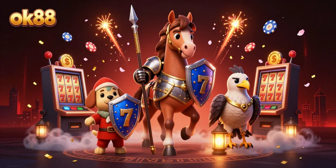 Experience thrilling fun at ok88, featuring a heroic knight and loyal squire in an exciting casino scene.