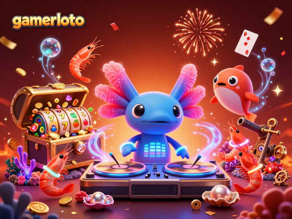Experience vibrant gameplay with gamerloto's energetic 3D casino illustration, showcasing thrilling slots and fun characters.