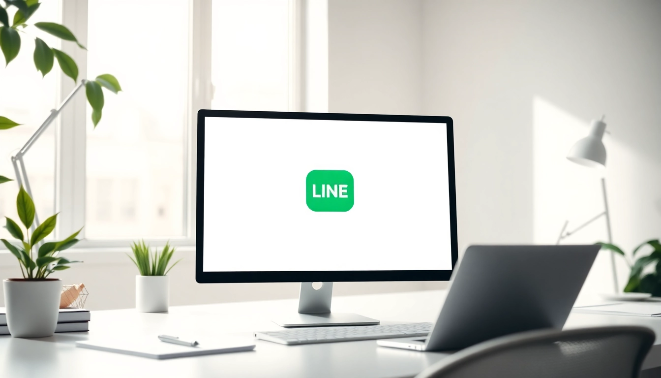 使用line電腦版的現代工作空間，提高工作效率的桌面設置。