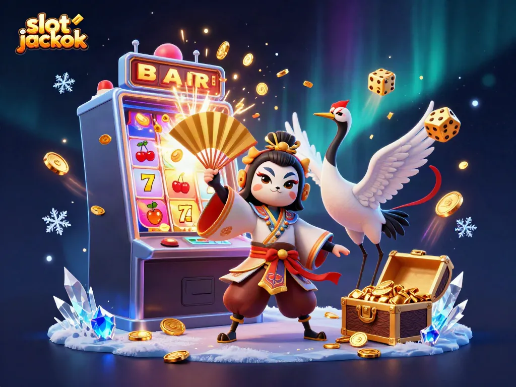 Experience a thrilling slot jackpot scene with dynamic characters and exciting casino elements.