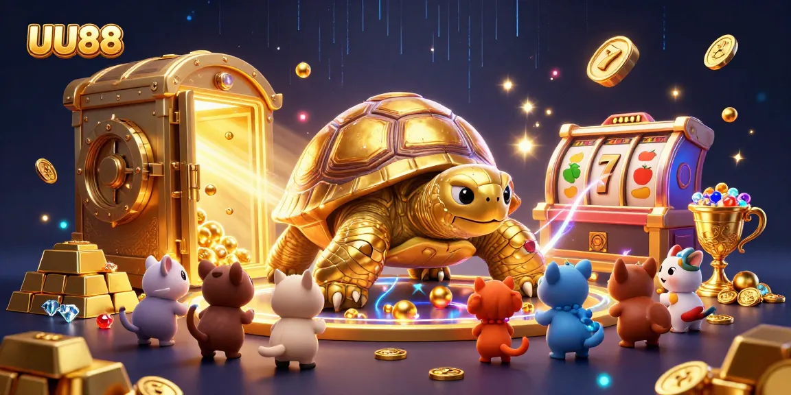 UU88 offers an exciting 3D casino experience with a golden tortoise pinball machine illustration.