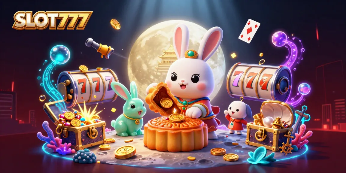 Experience winning at SLOT777 with a captivating game scene featuring a moon rabbit and dynamic casino elements.