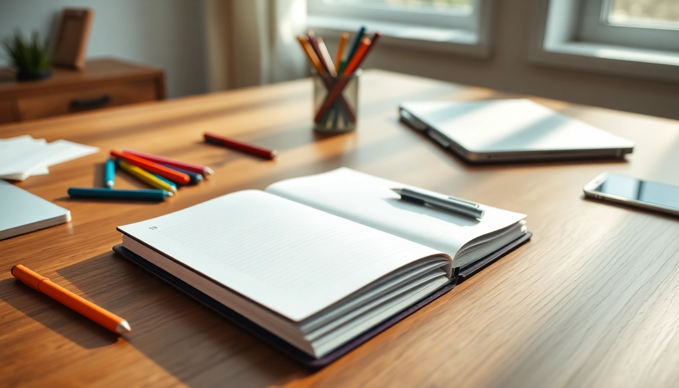 Engaging workspace with stylus-friendly planners and colorful pens for enhanced productivity.