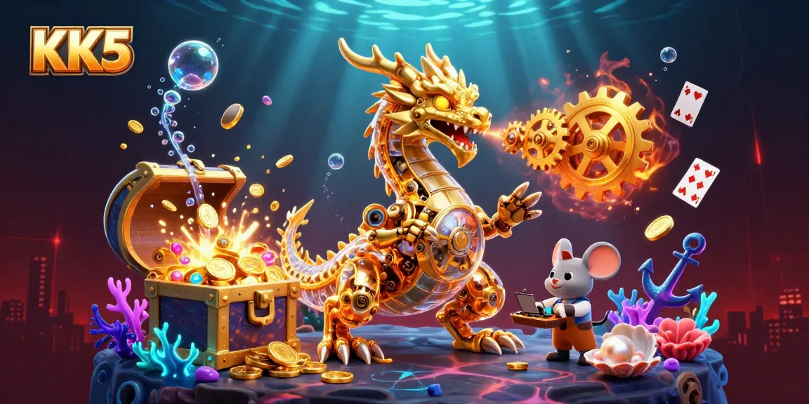 Join the adventure at KK5 with a golden dragon and underwater treasures in this vibrant casino scene