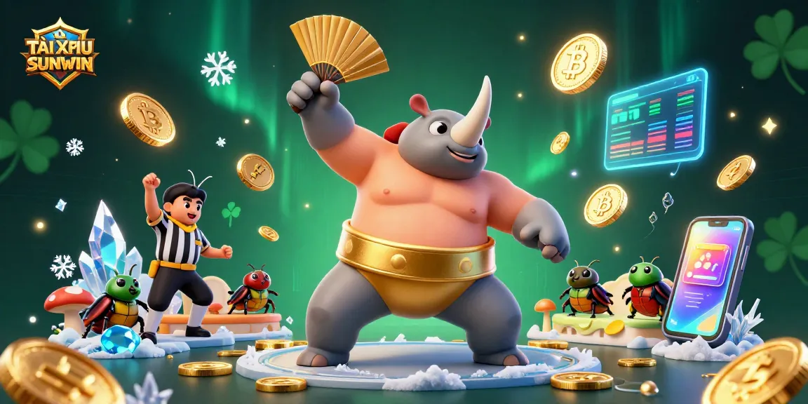 Experience TÀI XỈU SUNWIN with a vibrant 3D cartoon scene showcasing a beetle champion