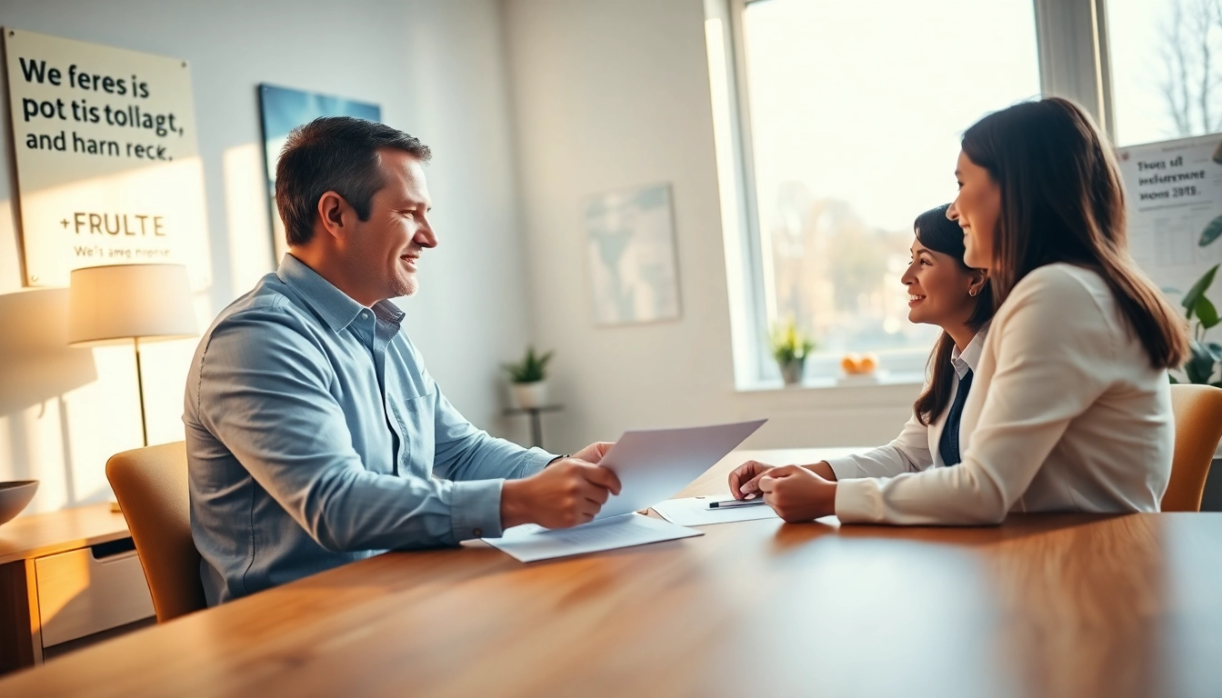 Engaging conversation with a Life insurance broker near me in a professional office setting.