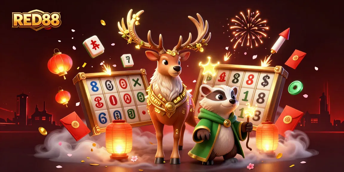 RED88 captures the thrill of winning with illuminated slot reels and enchanting characters in a vibrant casino scene.